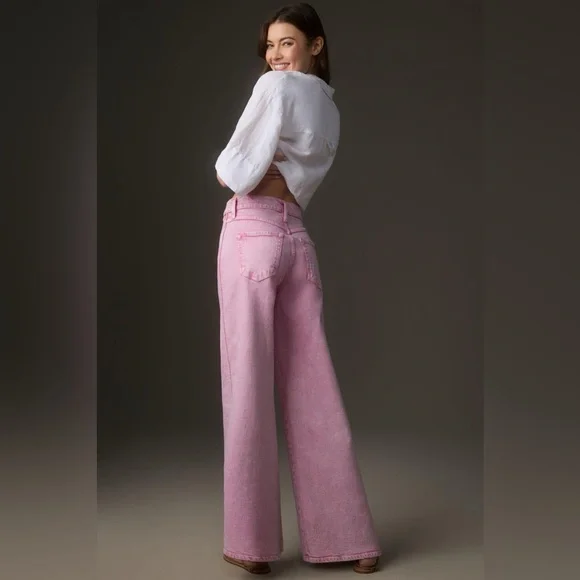 Amo Jeans Frida Wide Leg High Waisted Peony Pink Jeans 26 - Picture 7 of 12